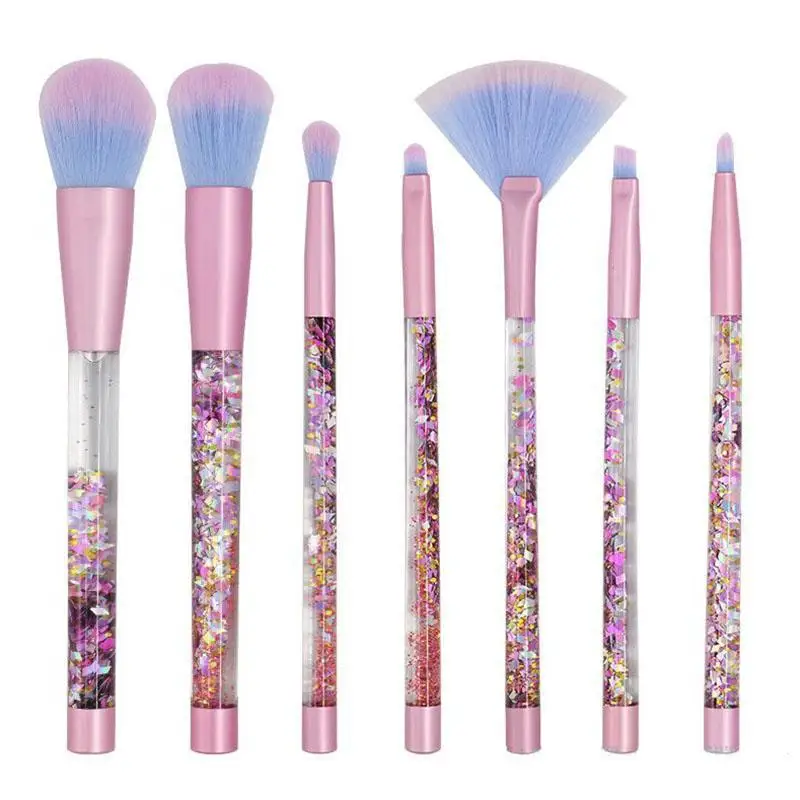 7Pcs/1Set Crystal handle makeup brushes colorful flowing sand face painting brush crystal liquid