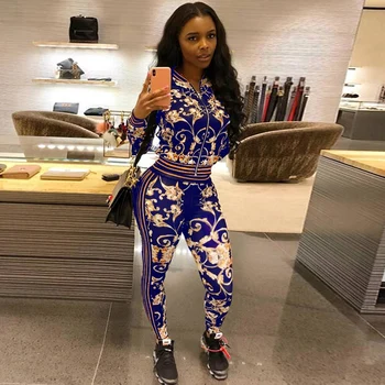 

TWO PIECE SET Flower Print Tracksuit Women Jacket Long Sleeve Top Pants Outdoor 2 PIECE Set Outfits Track Suit Female Streetwear