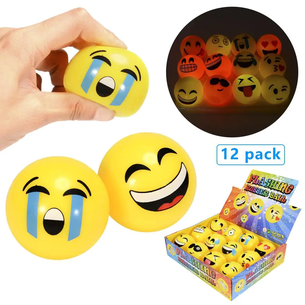 

LED Flashing Emoji Bouncy Balls, Stress Relax Emotional Toy Ball, Party Favors for Fun Holiday Gift, 12-Pack