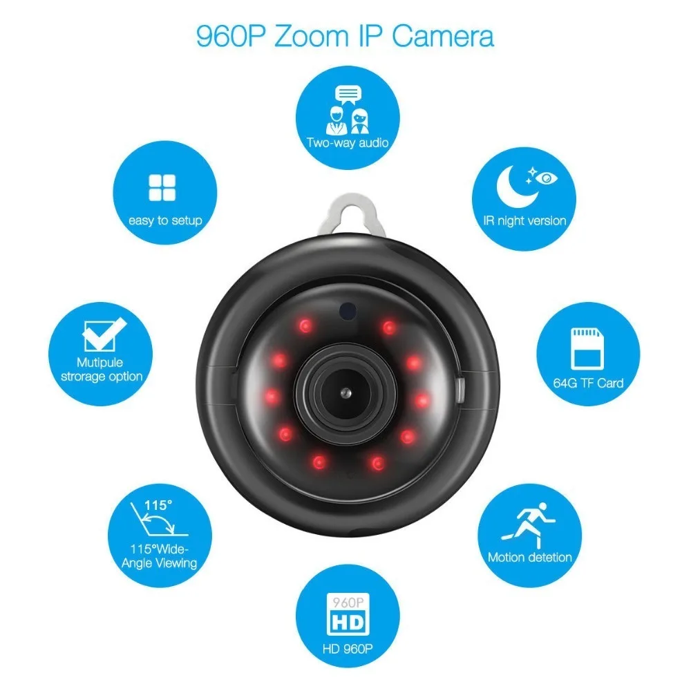 

Onvif Monitor HD 960P WIFI Mini IP Camera With Mic Speaker Wireless Smart Night Vision Home Security Monitor Support TF Card