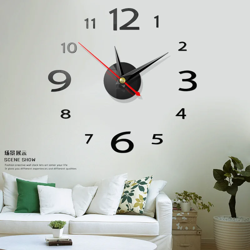 

40cm promotion new home decor large roman mirror fashion modern Quartz clocks living room diy wall clock sticker watch