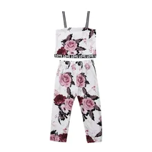 Новая одежда для маленькой девочки 2 шт Одежда для детей; малышей; девочек с кружевом детские носки топики с принтами штаны, летний пляжный костюм, одежда, летняя одежда 2-7Yrs