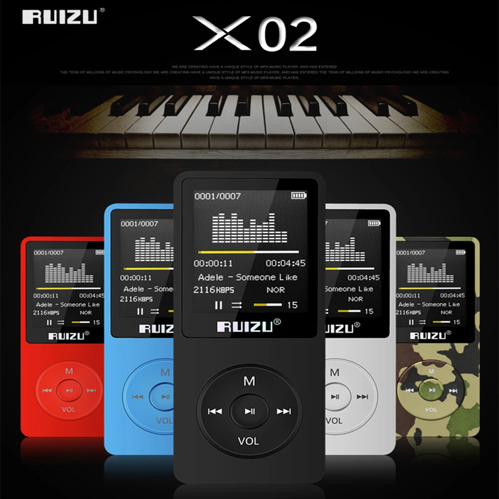 RUIZU X02 Ultrathin MP3 Player With 8GB/16GB Storage 1.8 Inch TFT Color Screen Can Play 80h FM/E-Book/Clock/Voice Recorder | Электроника