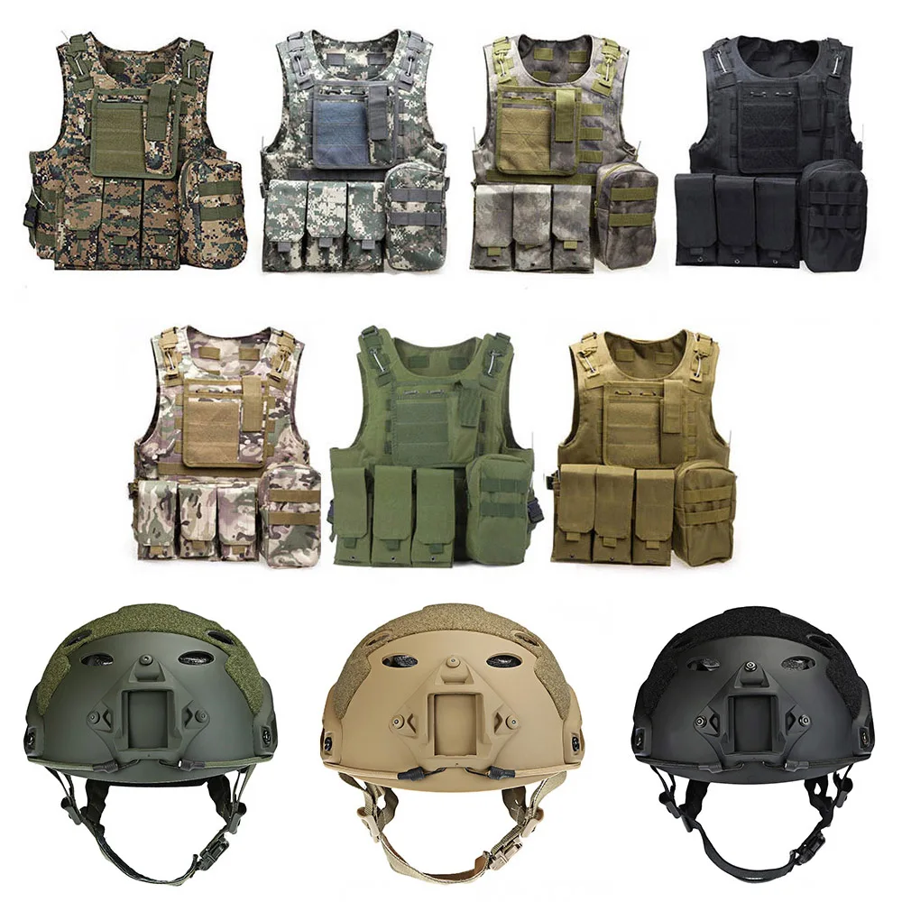 Military Tactical Vest +Tactical Helmet Army Molle Hunting Vest Assault