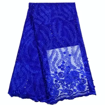 

Royal blue African Lace Fabric With Beads Nigerian Lace Fabrics High Quality Embroidery Mesh Fabric African French Lace Fabric