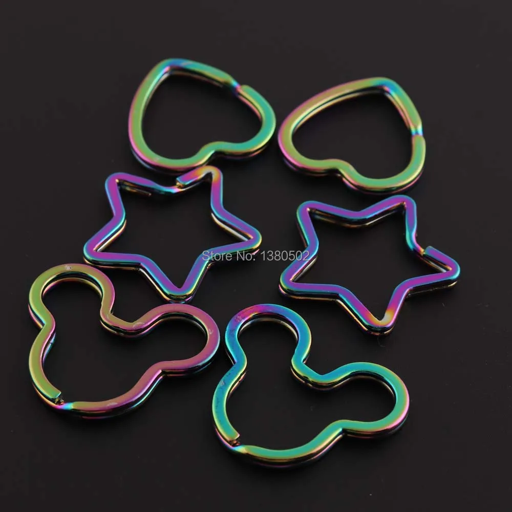 

6pcs/lot Rainbow Color Mix Heart/star/mouse Shape Lovely Key ring Key chain for Bag Accessories