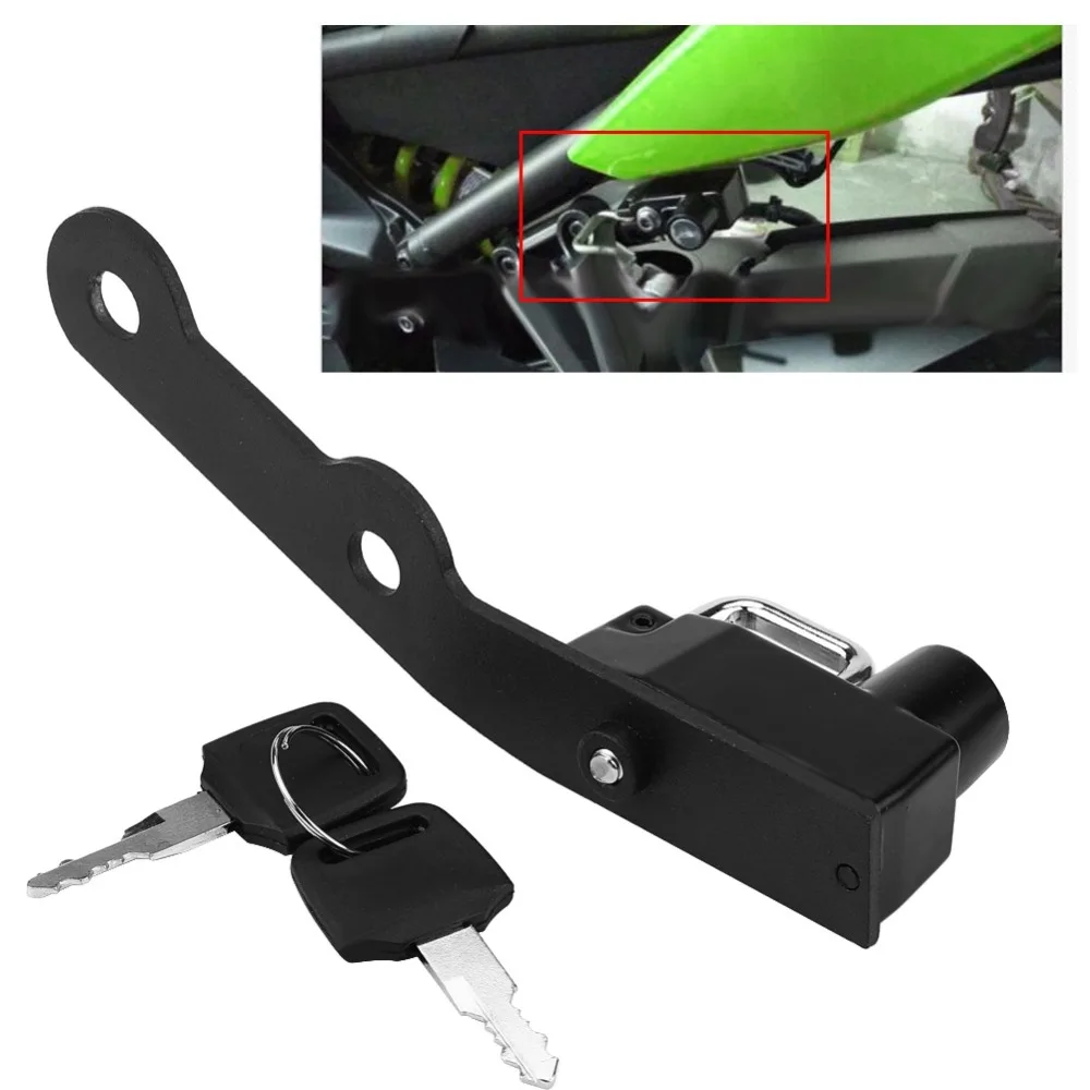 

Motorcycle Helmet Lock Mount Hook Black Side Anti-theft Security Alloy with 2 Keys Universal for Yamaha MT-09 FZ-09 FJ-09 XSR900