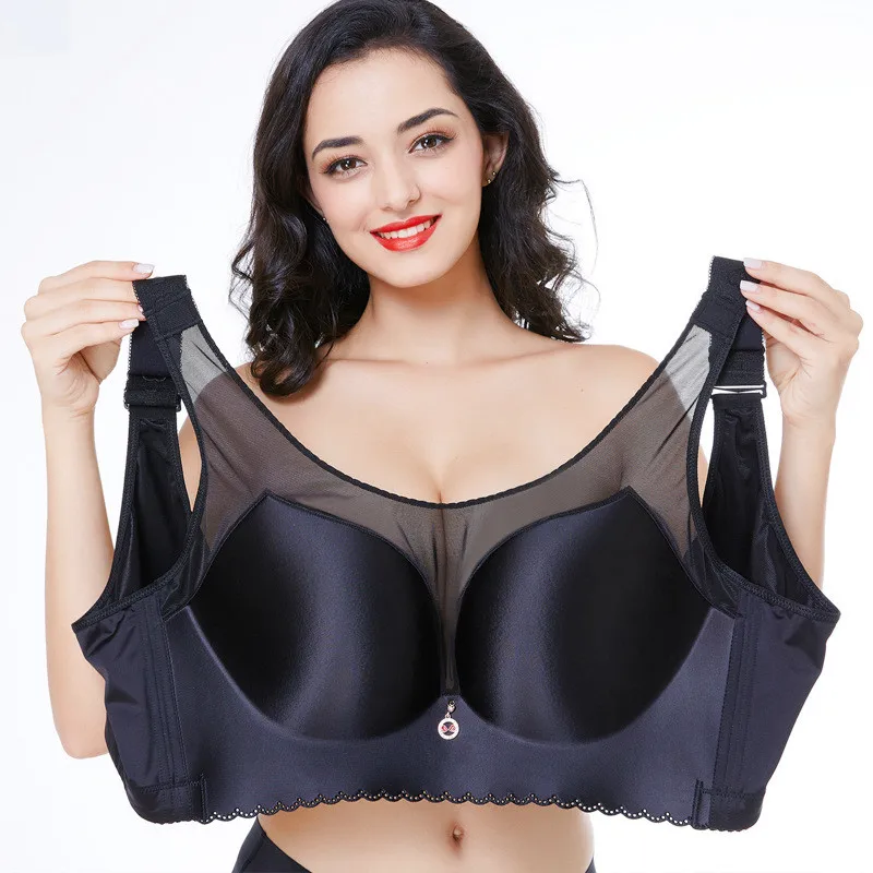 Ladies Big Size Full Cup Seamless Push Up Bra Black Bralette Wireless