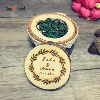 

1pcs Custom Rustic Wood Ring Box Holder Wedding Decor Personalized Vintage Party Engagement Wedding Decoration Ring Pillow Boxes