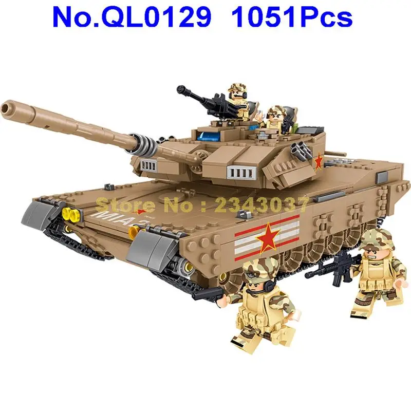 

QL0129 1051pcs Military M1MA Main Battle Tank Army Soldier Weapons Building Blocks Toy