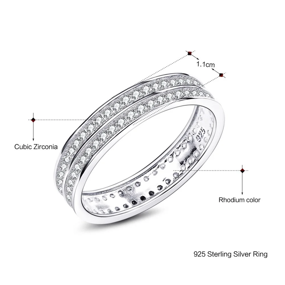 DreamCarnival 1989 2-row Zircon Round Turkish Jewelry AAA Quality Classic Bridal Ring Band 925 Sterling Silver Jewelry SJ15037