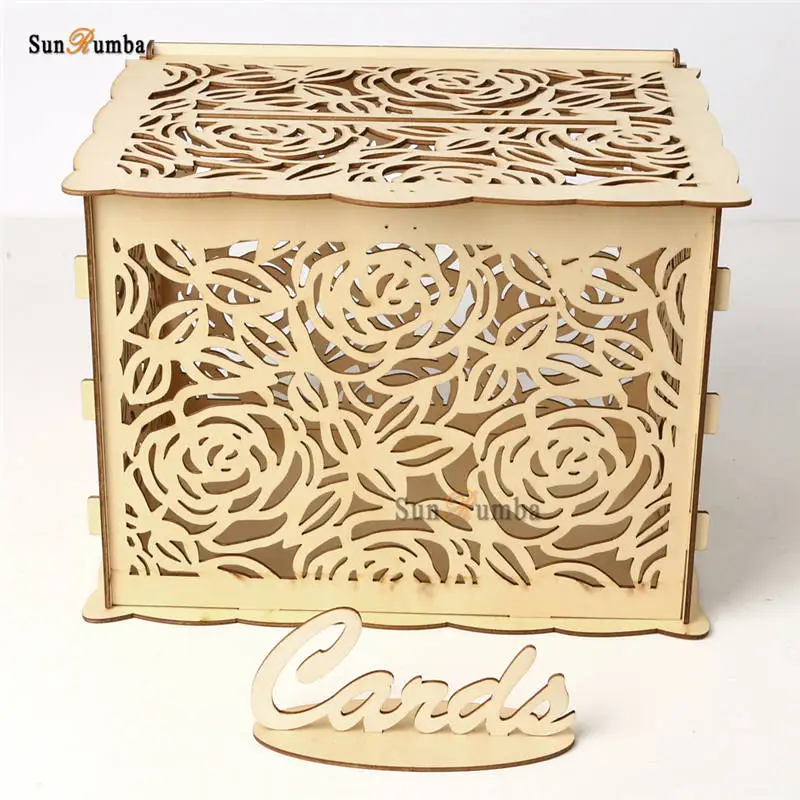 Wooden Diy Wedding Money Box With Lock Party Decor Keepsake Box