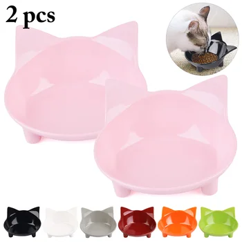 

2pcs Pet Feeder Cat Bowl Shallow Cat Food Bowl Non Slip Dish Small Puppy Dog Wide Cat Water Bowls for Relief of Whisker Fatigue