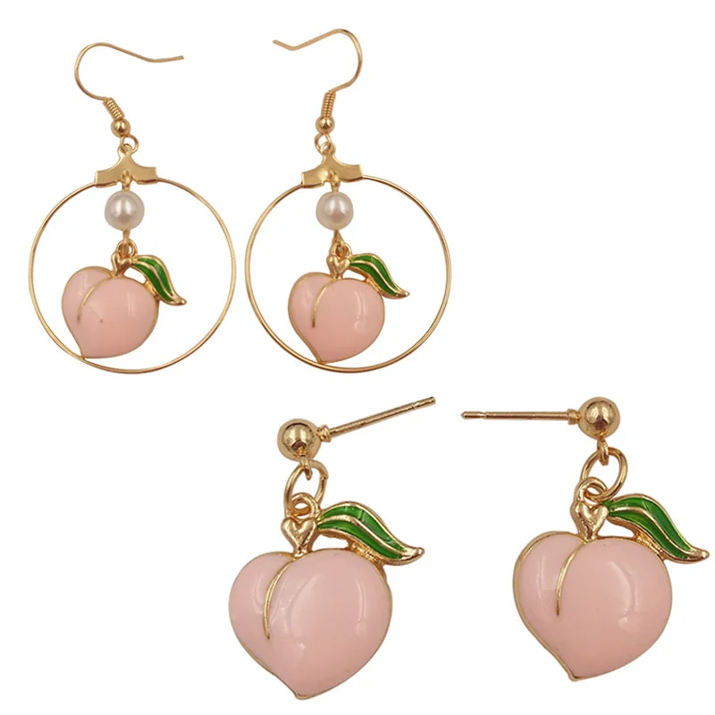 

Fashion Peach Earrings for women contracted Joker Cute Girl Peach Pendant Dangle Circle Earrings Jewelry