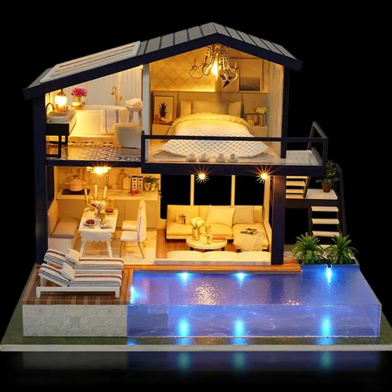 2018DIY 3D Деревянный мини кукольный домик новая девочка время квартиры кукольный дом мебель развивающие игрушки мебель для детей любовь подарок