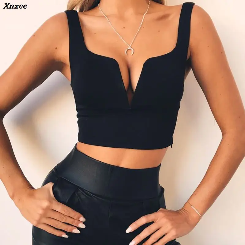 

Xnxee Black deep v neck winter sexy crop top Women white strap short tank tops Female red sleeveless party club cropped cami