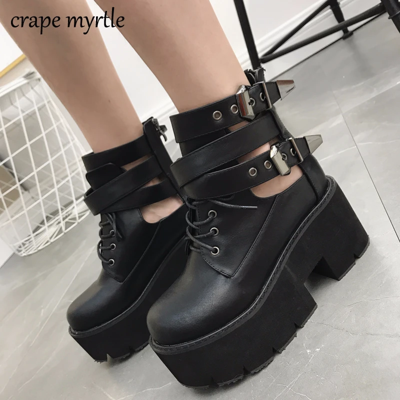 

punk boots Buckle bottes femmes platform boots High Heel winter Autumn shoes motorcycle boots women fashion fall boots YMA528
