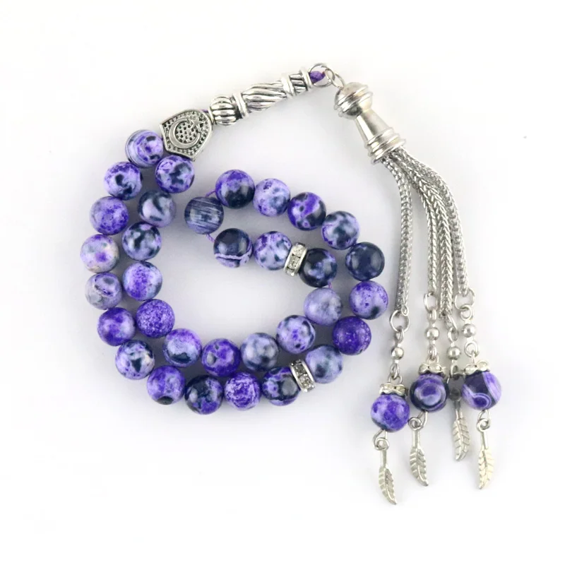 

New Natural Agate Round Ornament 8mm Beads 33 Islamic Rosary Muslim Tesbih Allah Moon Element Beaded Bracelet Tassel Pendant