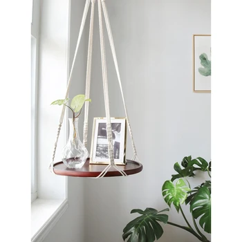 

Hanging Shelf Indoor Plant Hanger Planter Rack Flower Pot Holder Boho Home Decor Cotton Rope (With Wood Plate)