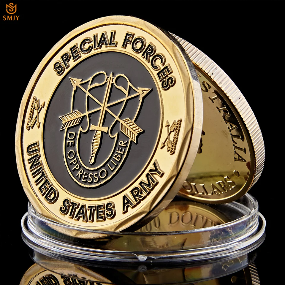 

US Army Green Beret De Oppresso Liber Liberate From Oppression USA Special Forces Gold Plated Challenge Coin Collection