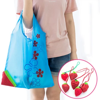 

Home Storage Bag Reusable Folding Grocery Nylon Bag Strawberry Foldable Shopping Bags Organization Large Capacity Polyester