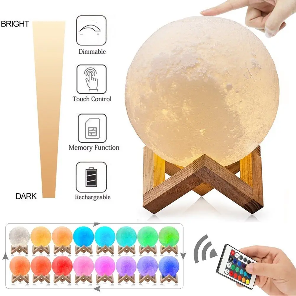 

3D Printing Moon Lamp USB LED Light Moonlight Touch Color Changing 8-18CM Speaker Accessories