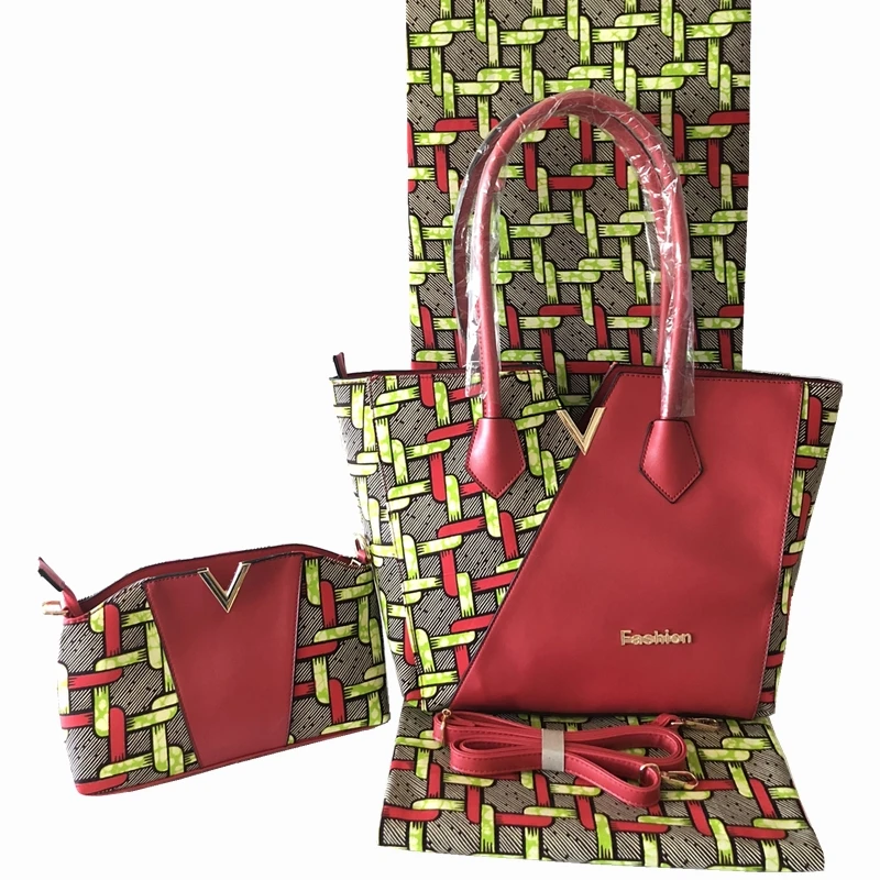 

2019 Fashion Nigeria Woman Pretty Handbag And Wax Fabirc To Match Set Latest African Wax Prints Fabric And Bag For Wedding