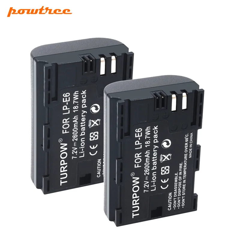 

Powtree 2X 2600mAh LP-E6 LP E6 LP-E6N Camera Battery For Canon EOS 5DS 5D Mark II Mark III 6D 7D 60D 60Da 70D 80D DSLR EOS 5DSR