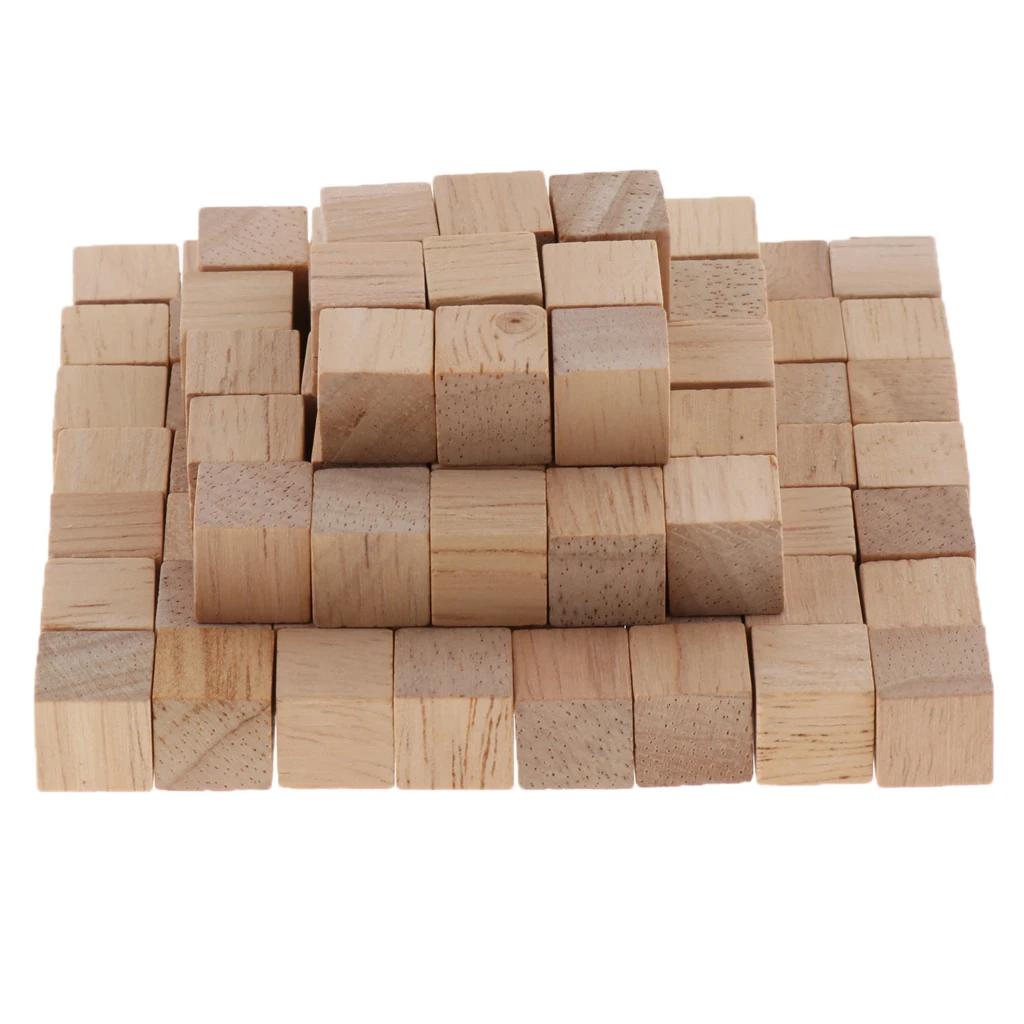 100 Pieces Wooden Cubes Unfinished Square Cubes Wood Block For Math Making Craft DIY Projects Gift Educational Toy Gift calendar wooden display craft month date desktop block mini time planning blocks office