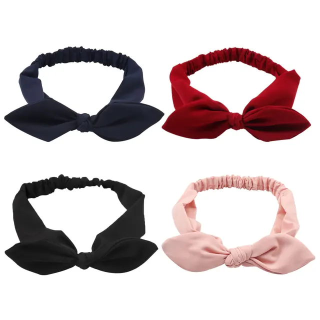 Plain Polyester Rabbit Ear Headband For Women Female High Quality Elastic Bow Hairband Headwear Hair Accessories