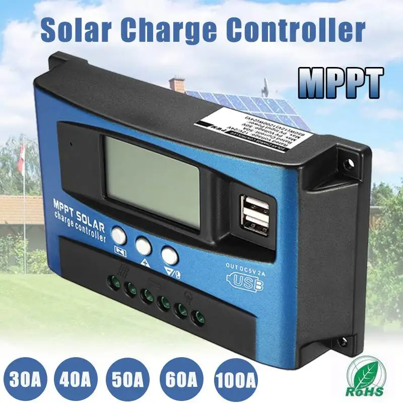 

MPPT 30/40/50/60/100A Solar Charge Controller Dual USB LCD Display 12V 24V Auto Solar Cell Panel Charger Regulator with Load