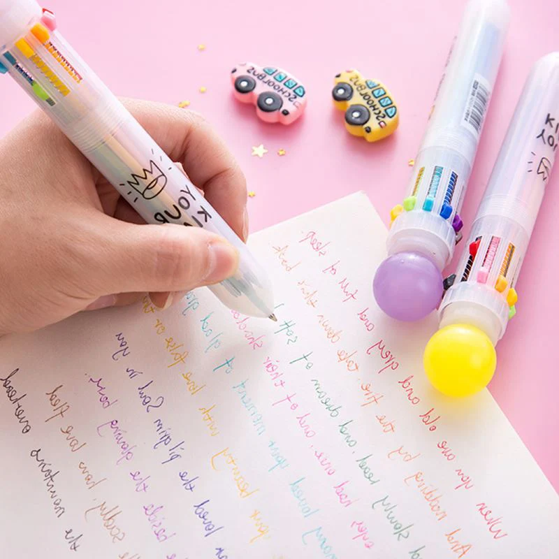 

Kawaii Multicolor Ballpoint Pen Multifunction 10 In1 Candy Color Press Ball Pen Creative School Supplies Pens Korean Stationery