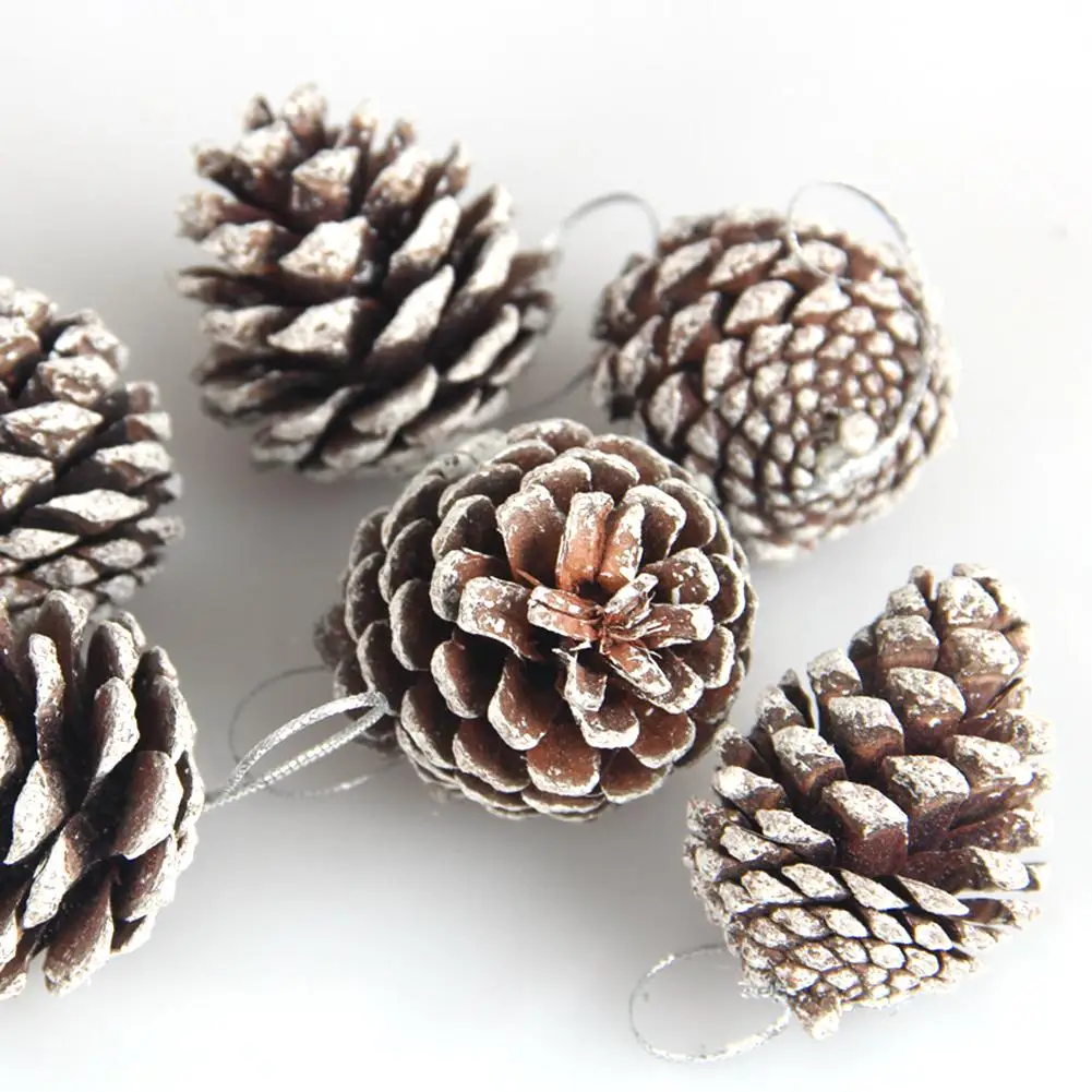

5CM Christmas Tree Decoration Pine Cone Pendant Christmas Decoration Natural Pine Cone Dyed White Small Pine Cone Ornaments 6PCS