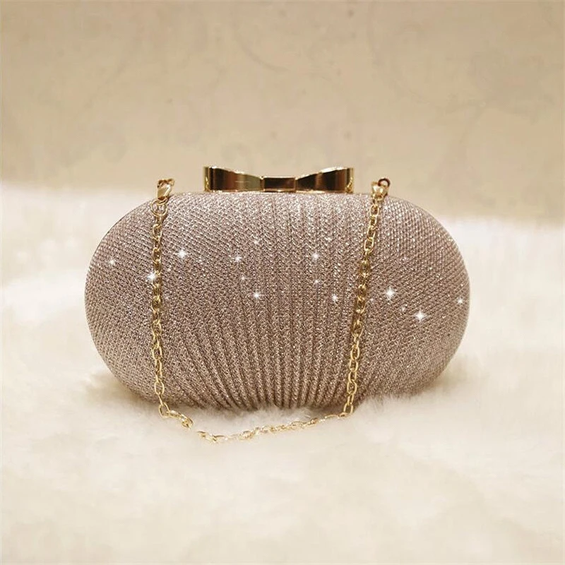 Bolso de mano de noche dorado para mujer bolsos de mano brillantes para boda bolso de hombro con lazo de Metal para novia