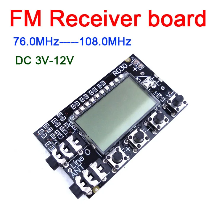 Digital LCD frequency 76MHz-108MHz FM radio module stereo FM receiver board Audio output+ antenna dc 3v-12v