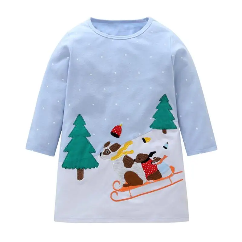

Winter Warm Cartoon/Snowflake/Strawberry Embroidery Pattern Cute O-Neck Knee-length Girls Dress Casual Party Dress Clothing 3-7T