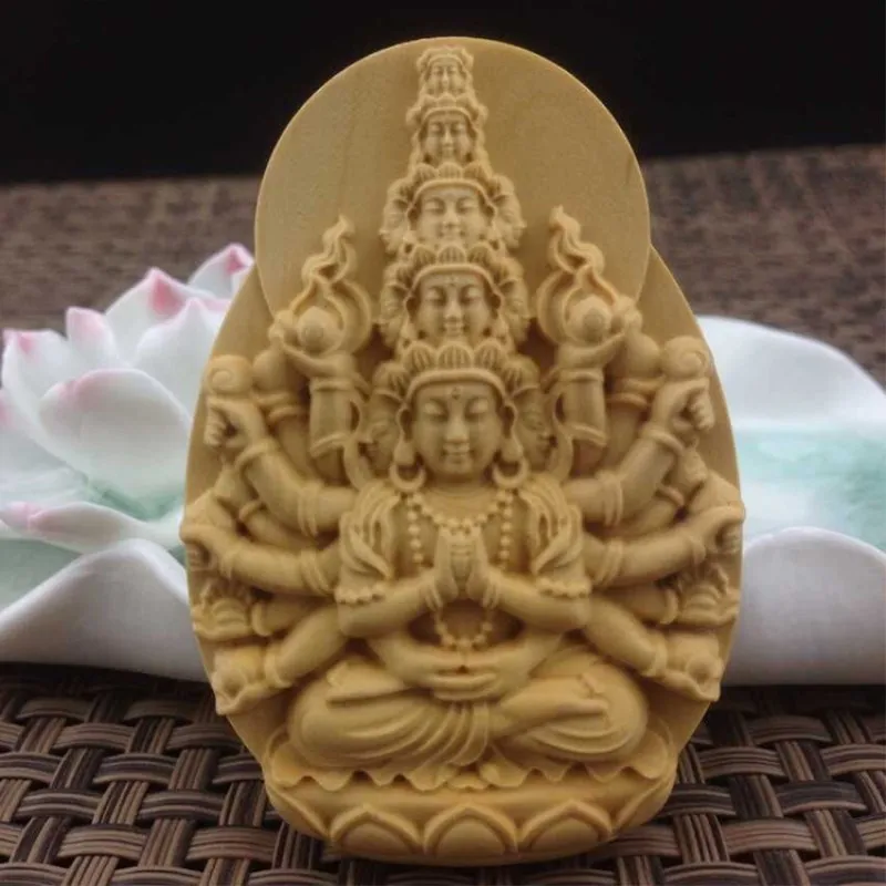 2pcs/lot Wholesale Guanyin Bodhisattva Boxwood Handmade Craft Carving