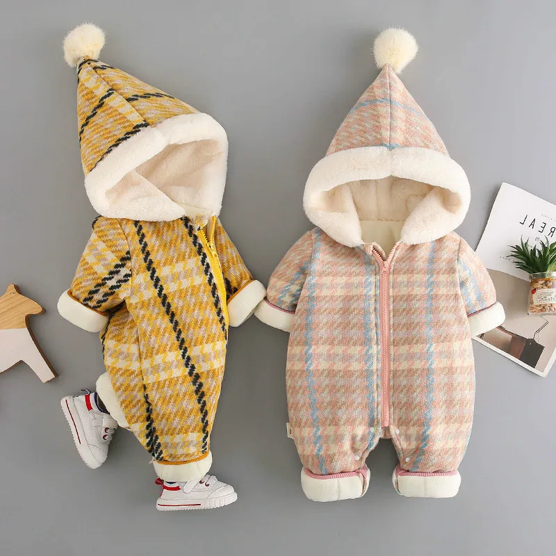 Newborn Infant Rompers 2018 Winter Baby Girl Boy Romper Jumpsuit Costume Kids Children Warm Thick Lattice Cotton Coats | Детская одежда