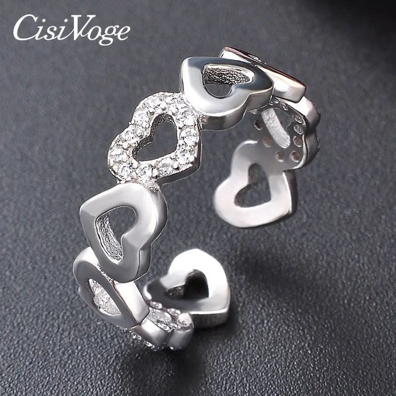 

CisiVoge European Style 925 Sterling Silver Open Adjustable Ring Female Wide 5MM Hollow Heart Rings For Women Girls NEW FW JRH04