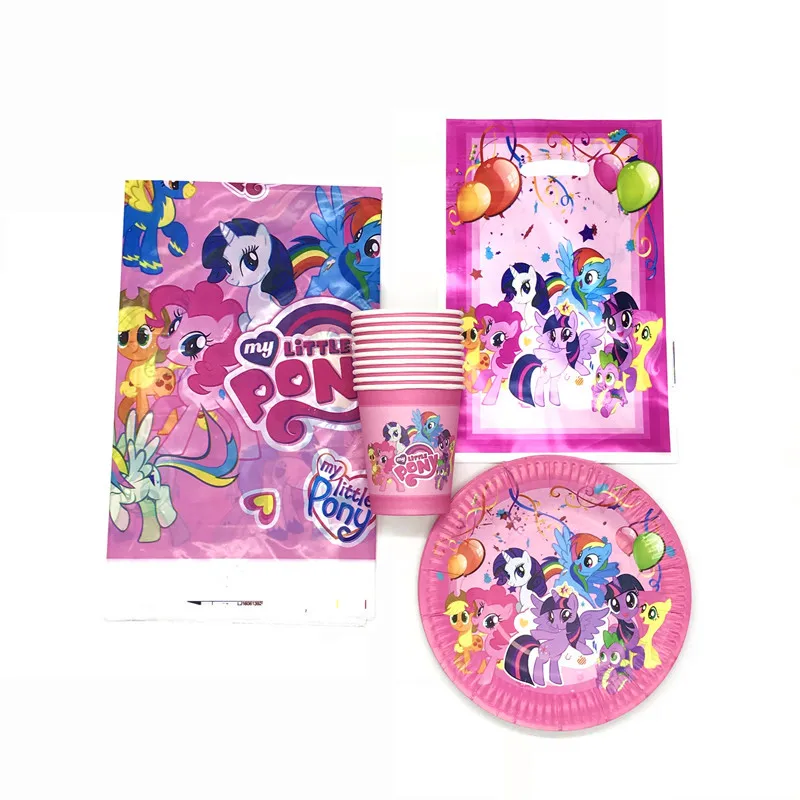 My Little Pony Theme 61Pcs/Lot Boys Birthday Baby Shower Cups Plates Tablecloths Gift Bags Family Party Decorations Supplies