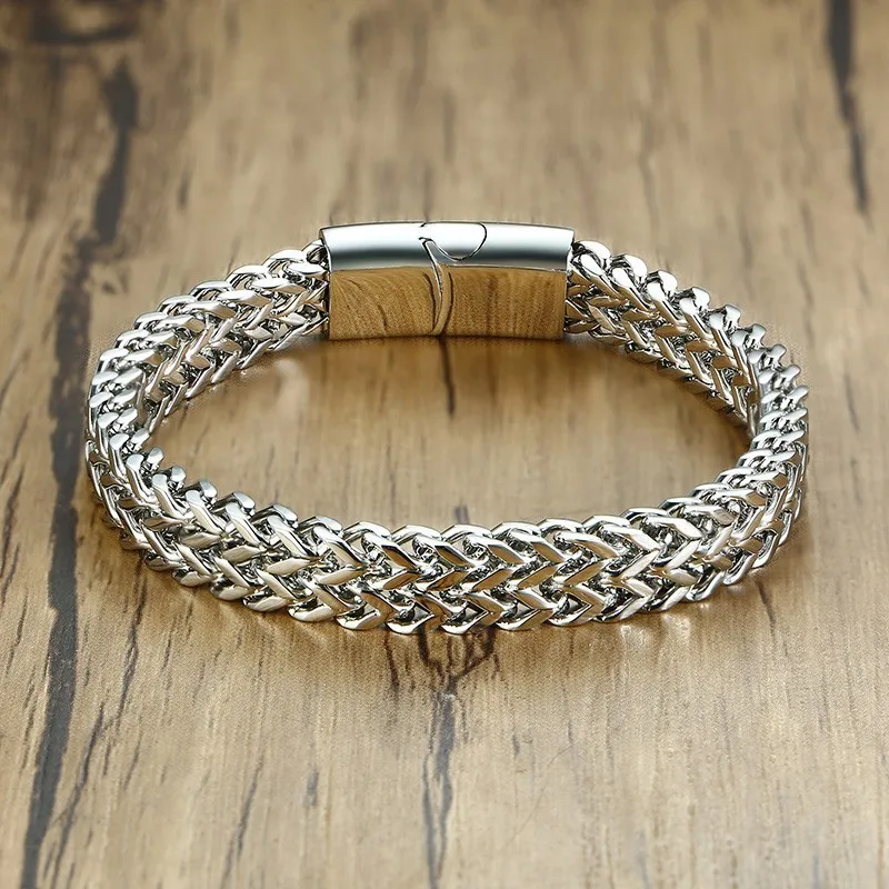 

Stainless Steel Mens Bracelets Double Chains Silver Link Punk Man Bangle Vantage Jewelry