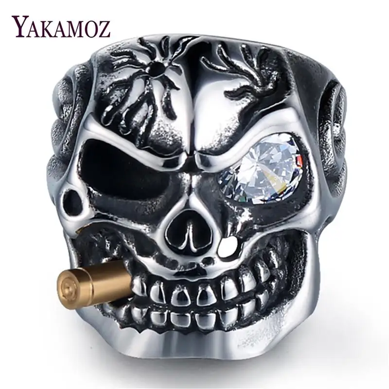 YAKAMOZ Готический курительная трубка череп для мужчин кольцо прозрачное Серебро