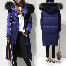 Winter Long Down Jacket Women Big Fur Collar Hooded White Duck Down Long Parkas Coat Female Slim Snow Outerwear цена Winter Long Down Jacket Women Big Fur Collar Hooded White Duck Down Long Parkas Coat Female Slim Snow Outerwear цены онлайн