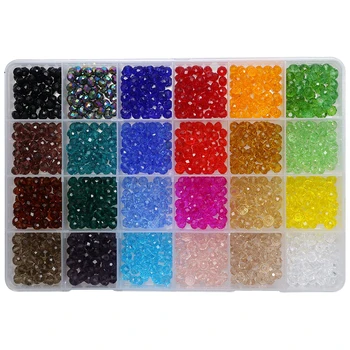 

24 Colors 6mm Decorative Hand Briolette Faceted Rondelle Crystal Glass Beads with Hole for DIY Craft Bracelet Necklace Jewelry