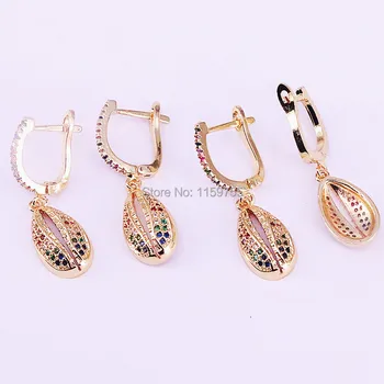 

Fashion 5Pair Gold color micro pave rainbow cubic zirconia sea shell dangle charm earring