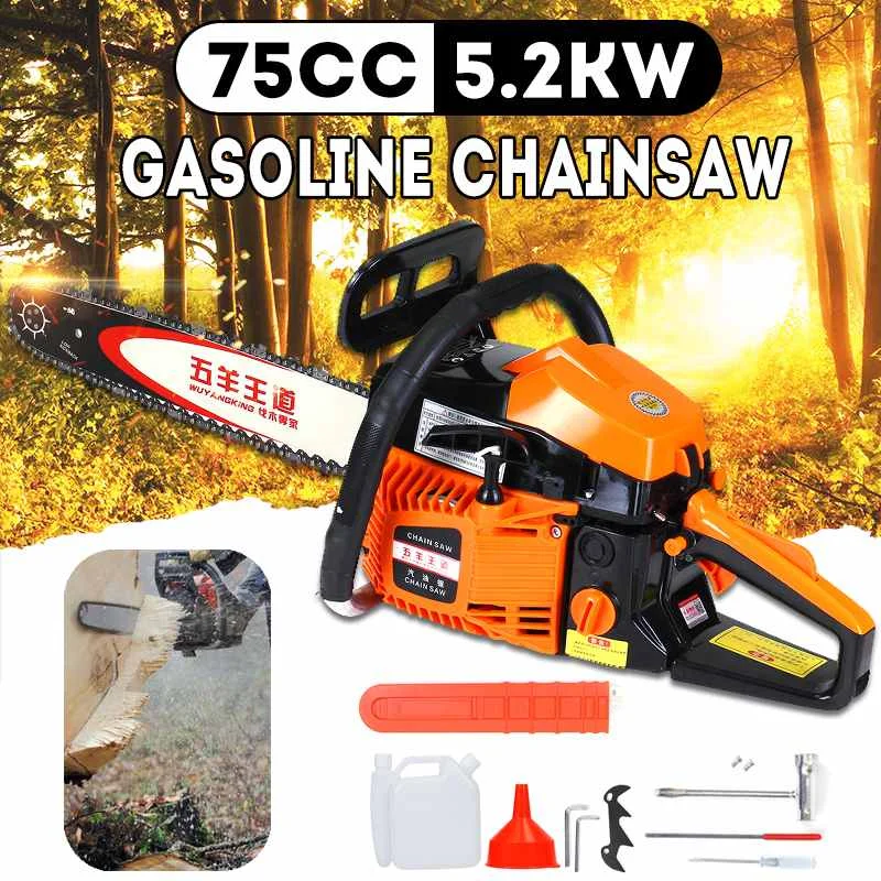 

Doersupp 5200W 20 Inch Gas Gasoline Powered Chainsaw Professional Wood Cutting Grindling Machine 75cc Engine Cycle Chain Saw