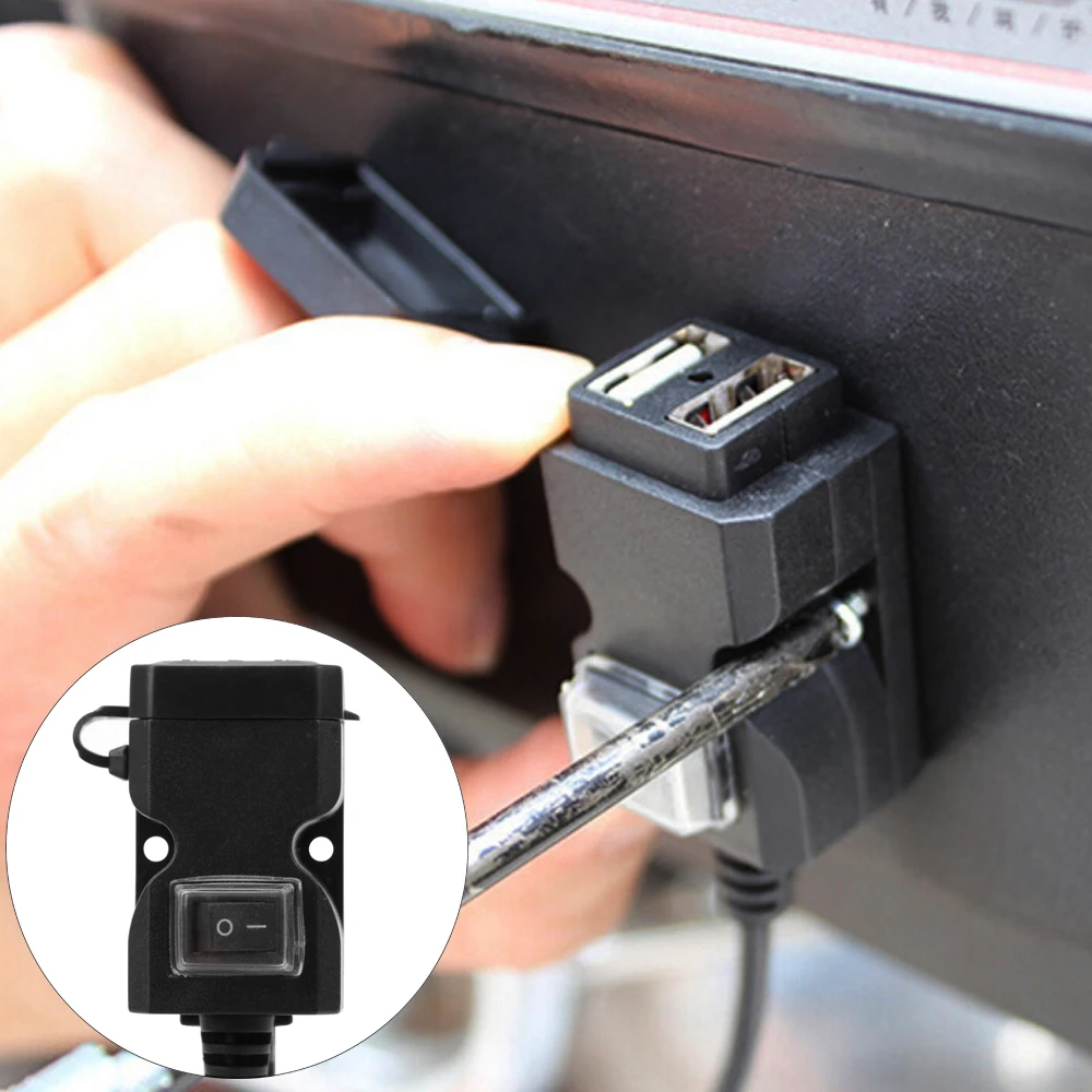 

Dual USB Port for Phone GPS 5V 1A/2.1A Adapter Motorcycle USB Socket Motorbike Handlebar Charger Waterproof Power Supply Socket