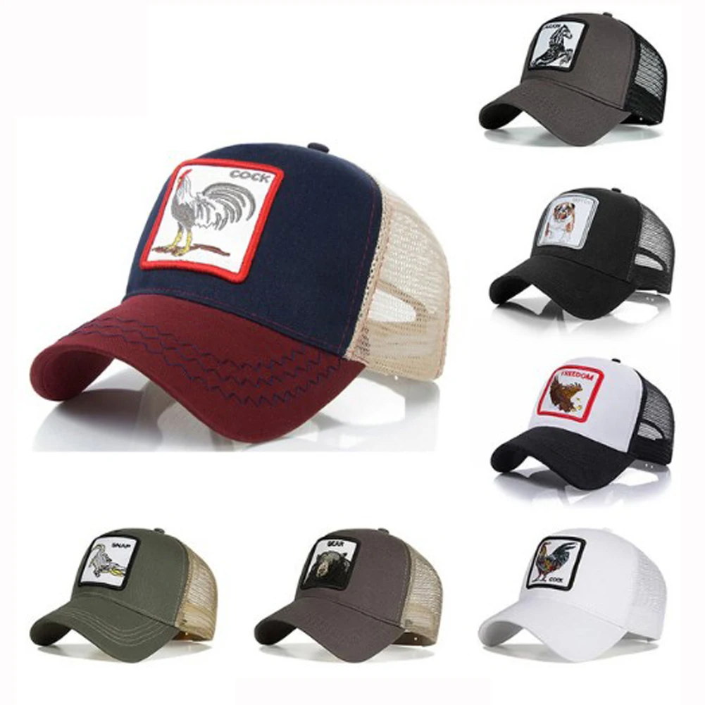 

Men Women Summer Baseball Caps Mesh Baseball Cap Embroidery Animal Snapback Hip Hop Cotton Hat Patchwork Punk Grid White Hats