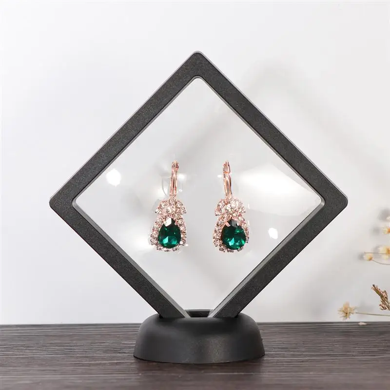 

3D Floating Frame Shadow Box Display Case Coin Box Jewelry Display Show Case with Round Base 9x9cm (Black)