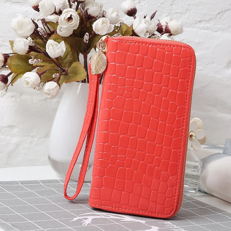 

Korean Version Double Zipper Stone Pattern Mobile Phone Bag Ladies Large Capacity Long Wallet Patent Leather Purse Cl